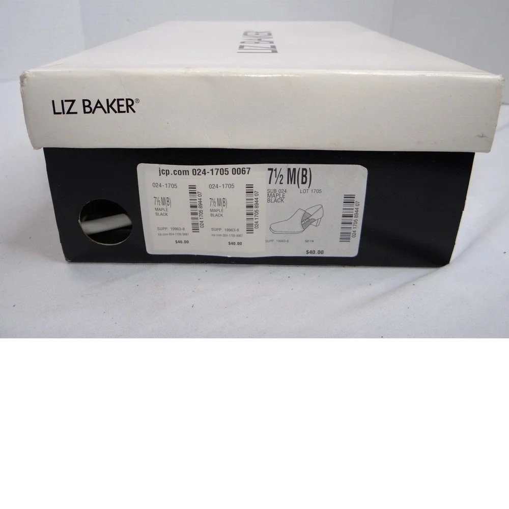 Liz Baker Black Leather Ankle Booties Block Heel Buckle‎ Slip On Women 7.5 M B